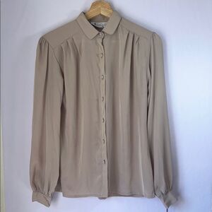 Vintage Jean de Pierre Tan Long Sleeve Pleated Blouse Size 10 NWT Deadstock 1980